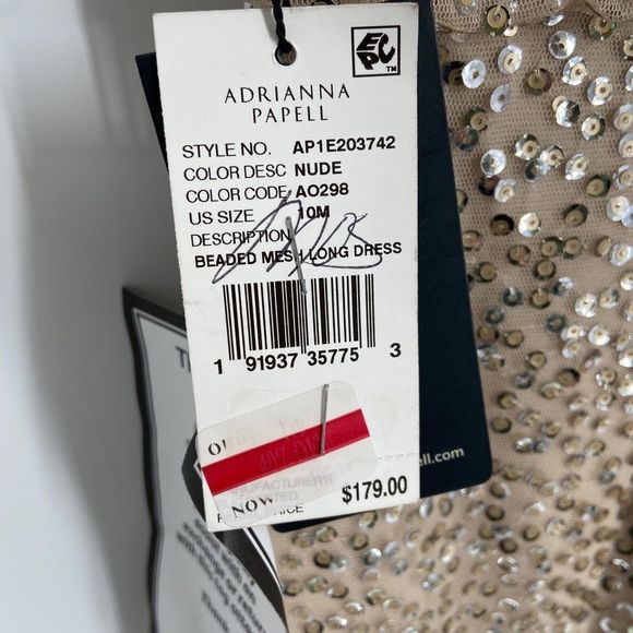 Adrianna Papell Women's Nude Sequined Blouson Halter Formal Gown Sz10M $179 - Picture 4 of 5